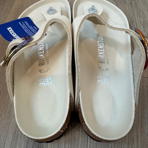 Birkenstock Gizeh Big Buckle Eggshell Cream Sandals Iridescent Buckle 37 NEW - Picture 4 of 6